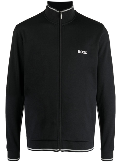 Shop Hugo Boss Logo-embroidered Zip-up Jacket In Black