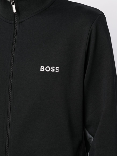Shop Hugo Boss Logo-embroidered Zip-up Jacket In Black