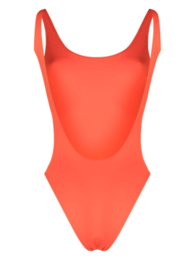 Shop Sporty And Rich Logo-print Open-back Swimsuit In Orange