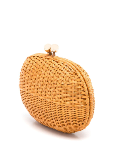 Serpui Olivine Woven-wicker Clutch Bag In Yellow