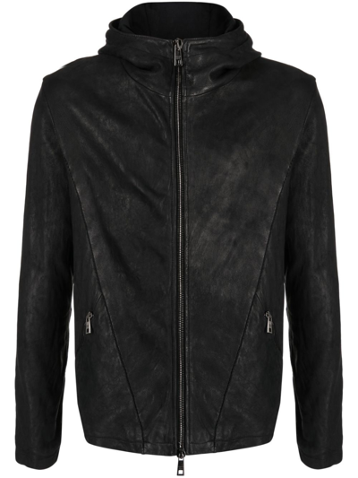 Shop Giorgio Brato Zip-up Hooded Leather Jacket In Black