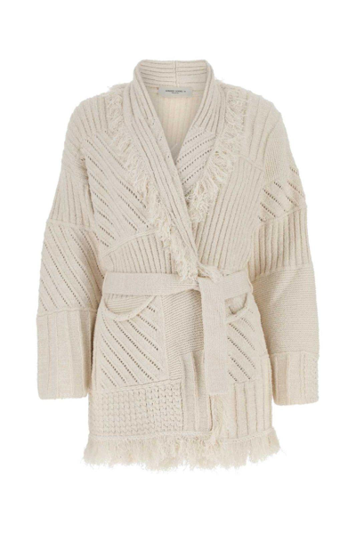 Shop Golden Goose Tied Waist Knitted Cardigan In Papyrus