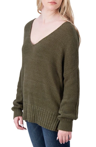Lucky Brand V-neck Pullover Sweater In Olive