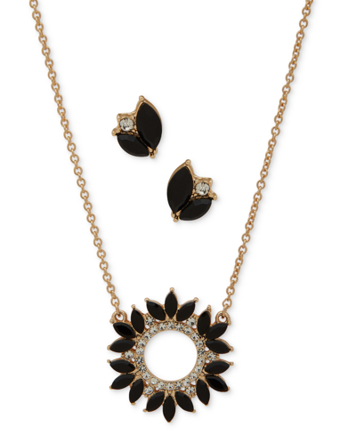 Shop Anne Klein Gold-tone Jet Crystal Cluster Pendant Necklace & Drop Earrings Set