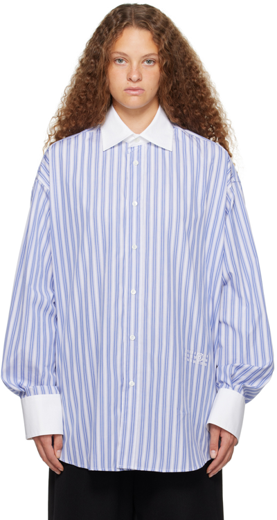 Shop Mm6 Maison Margiela Blue & White Striped Shirt In 001f Blue/white