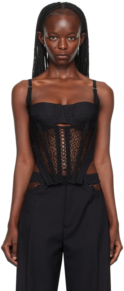 Dion Lee Black Lace-up Corset Tank Top In Black