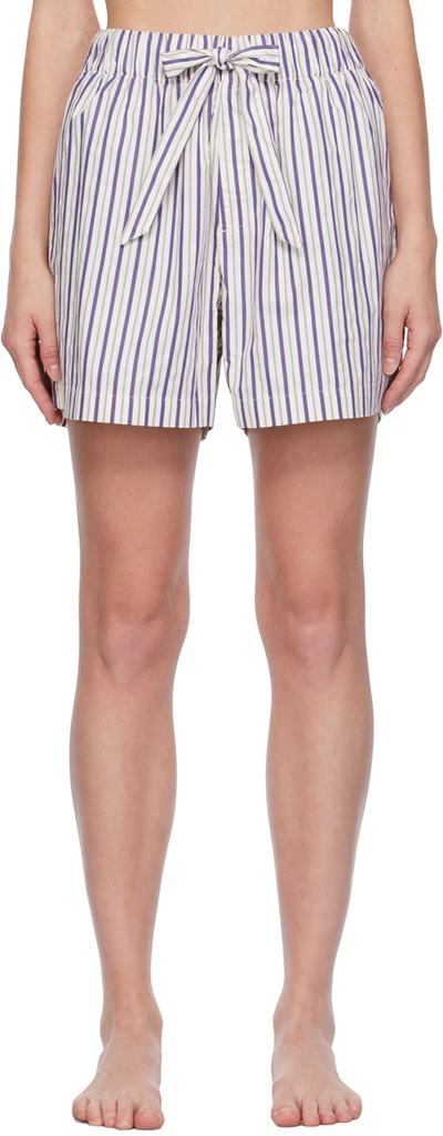 Shop Tekla White & Purple Drawstring Pyjama Shorts In Lido Stripes