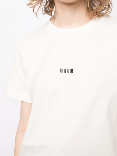 Shop Msgm Logo-print Cotton T-shirt In Neutrals