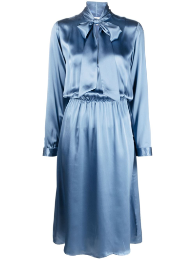 Shop P.a.r.o.s.h Tie-neck Silk Dress In Blue