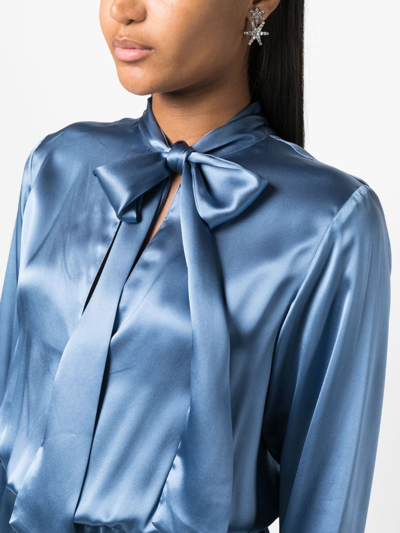 Shop P.a.r.o.s.h Tie-neck Silk Dress In Blue
