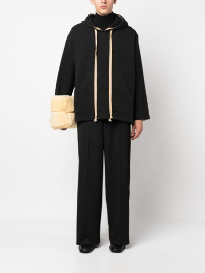 Uma Wang Quilted Drawstring Hoodie In Black