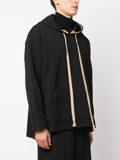 Shop Uma Wang Quilted Drawstring Hoodie In Black