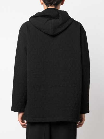 Uma Wang Quilted Drawstring Hoodie In Black