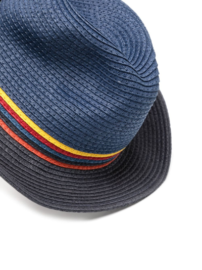 Shop Paul Smith Rainbow Stripe-detail Straw Hat In Blue