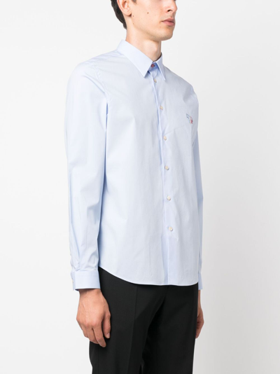 Ps By Paul Smith Logo-embroidered Cotton Shirt In Blue