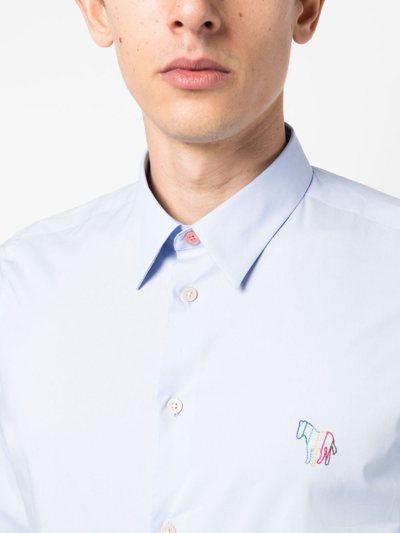 Ps By Paul Smith Logo-embroidered Cotton Shirt In Blue