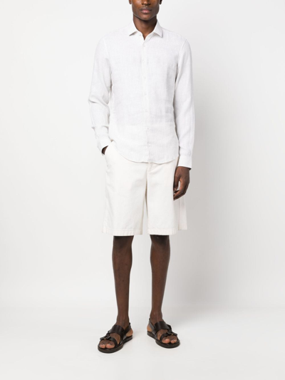 Shop Calvin Klein Pinstripe Linen Shirt In Neutrals