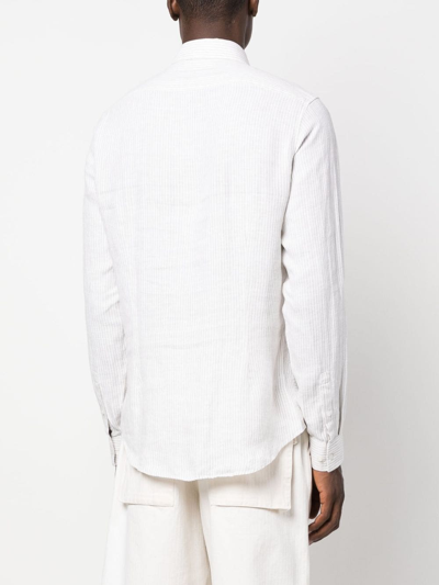 Shop Calvin Klein Pinstripe Linen Shirt In Neutrals