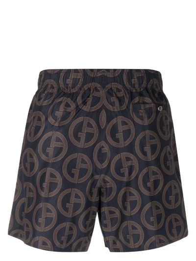 Shop Giorgio Armani Monogram-print Swim Shorts In Blue