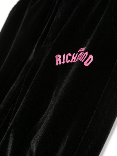 Shop John Richmond Junior Logo-embroidered Velour Sweat Trousers In Black