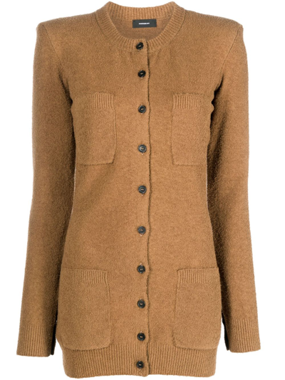 Shop Wardrobe.nyc Shoulder Padded Buttoned Cardigan In Brown