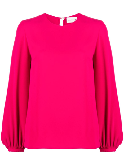 Shop P.a.r.o.s.h Bishop Sleeves Round-neck Blouse In Pink