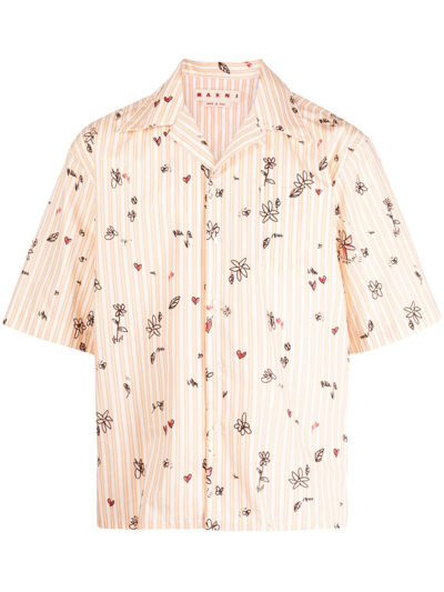 Shop Marni Floral-print Cotton Shirt In Orange