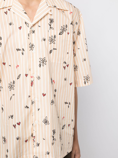 Shop Marni Floral-print Cotton Shirt In Orange