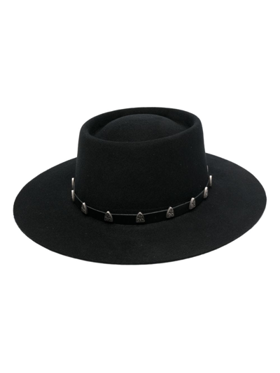 Shop Philipp Plein Stud-embellished Wool Boater Hat In Black