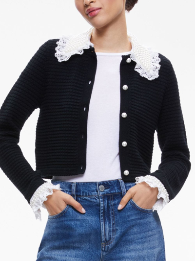 Shop Alice And Olivia Noella Embellished Buttoned Cardigan In Black