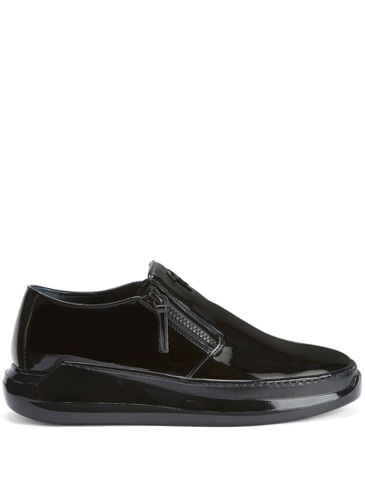 Shop Giuseppe Zanotti Conley Patent-finish Zip-up Sneakers In Black