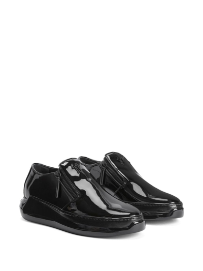 Shop Giuseppe Zanotti Conley Patent-finish Zip-up Sneakers In Black
