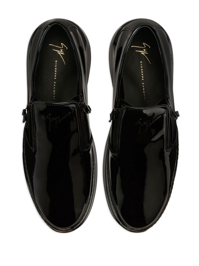 Shop Giuseppe Zanotti Conley Patent-finish Zip-up Sneakers In Black