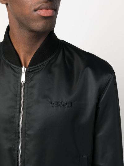 Shop Versace Reversible Bomber Jacket In Blue