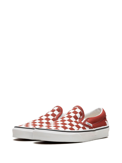Vans Classic Slip On Checkerboard Low-top Sneakers In Red