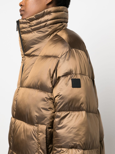 Shop Hugo Boss Funnel-neck Padded Puffer Jacket In Brown