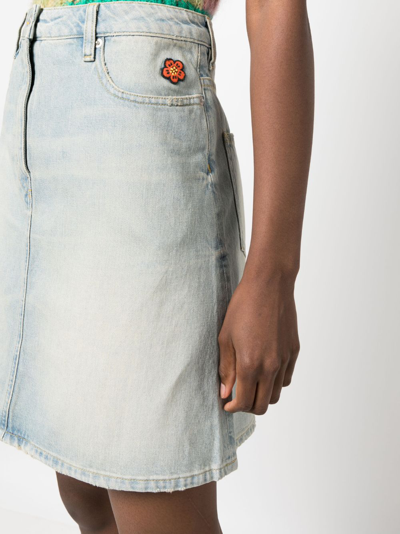 Shop Kenzo Floral-embroidered Denim Skirt In Blue