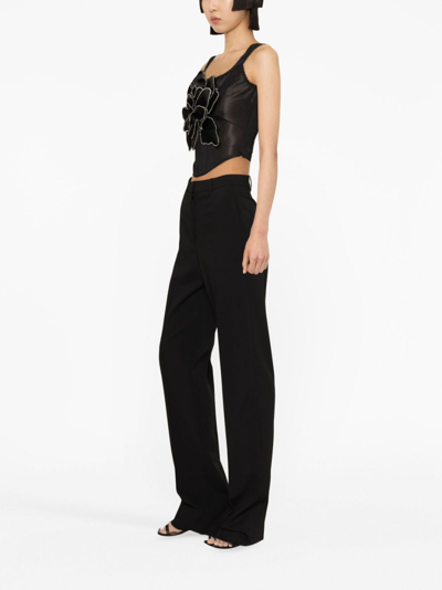 Mach&mach Black Flared Stretch-knit Trousers In Black