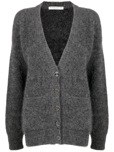 Alessandra Rich Cardigan With Back Bear Motif And Appliques In Grau