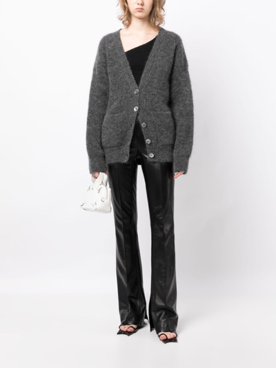 Shop Alessandra Rich Bear-intarsia Knitted Cardigan In Grau