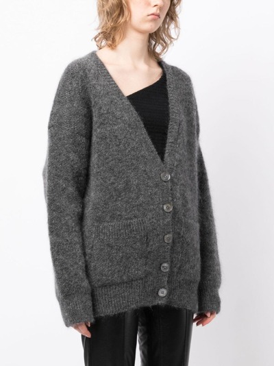 Alessandra Rich Cardigan With Back Bear Motif And Appliques In Grau
