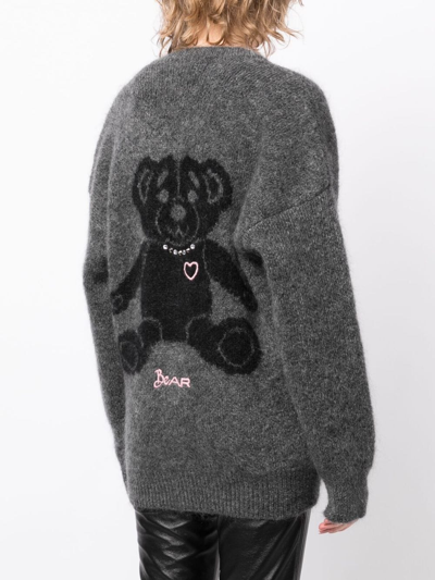 Shop Alessandra Rich Bear-intarsia Knitted Cardigan In Grau