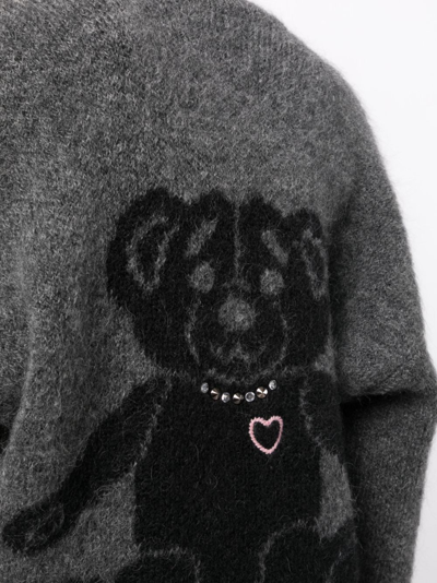 Alessandra Rich Cardigan With Back Bear Motif And Appliques In Grau