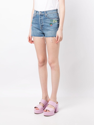 Shop Mother Ditcher Mid-rise Denim Shorts In Blau