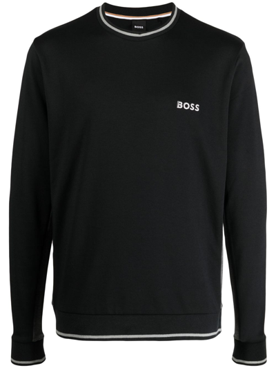 Shop Hugo Boss Logo-embroidered Jersey Sweatshirt In Schwarz