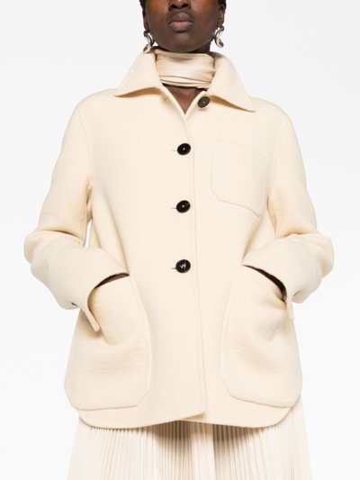 Shop Jil Sander Button-up Wool Shirt Jacket In Nude