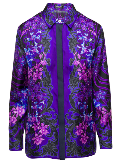Shop Versace Printed Silk Twill Shirt In Floral