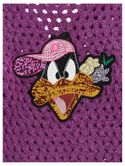 Monnalisa Daffy Duck Yarn Cardigan In Violet Tulle