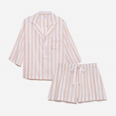 Shop Honna Women's Cotton Classic Striped Short Pajama Set In Beige