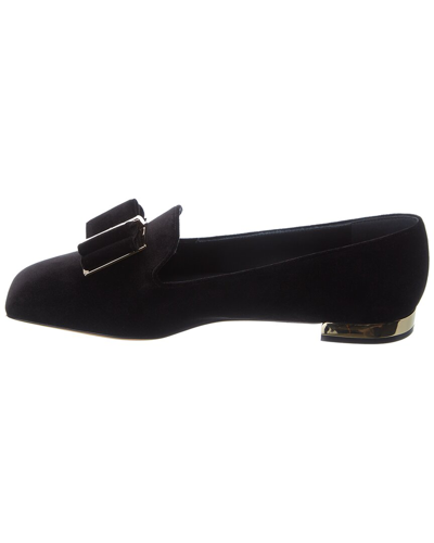 Shop Ferragamo Double Bow Velvet Loafer In Black